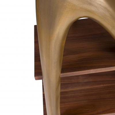 Amorph Modern Bookcase with Walnut Shelves and Gold Structure