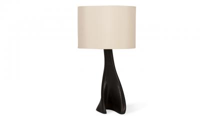  Amorph Nile Table Lamp Ash Wood Ebony Stain with Ivory Silk Shade