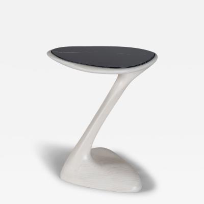  Amorph Palm side table in Whitewash stain on Ash wood with Black marble top