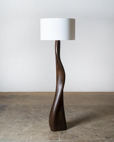  Amorph Roman floor lamp in Ash wood Graphite Walnut stain with Ivory silk shade