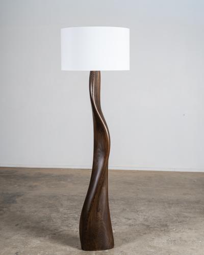  Amorph Roman floor lamp in Ash wood Graphite Walnut stain with Ivory silk shade