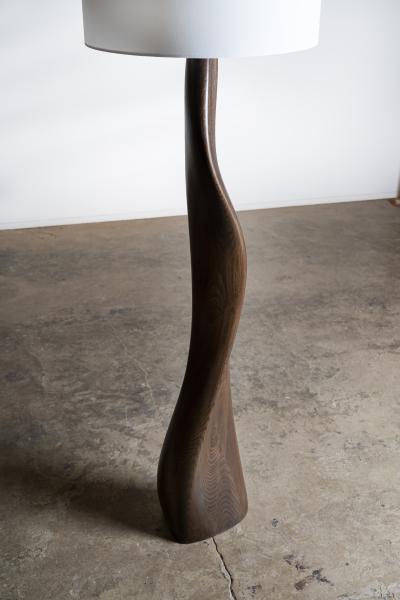  Amorph Roman floor lamp in Ash wood Graphite Walnut stain with Ivory silk shade