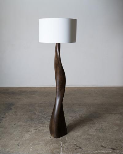  Amorph Roman floor lamp in Ash wood Graphite Walnut stain with Ivory silk shade