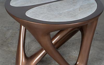  Amorph Ya side table in metallic lacquer with Stone Top