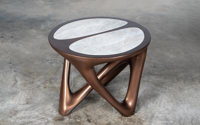  Amorph Ya side table in metallic lacquer with Stone Top