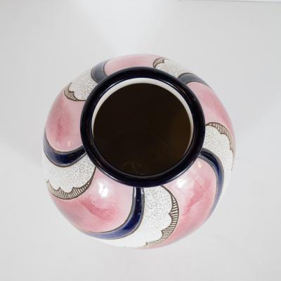  Amphora Ceramics Art Deco Czech Ceramic Vase in Spiralling Hues of Rose Quartz and Sapphire