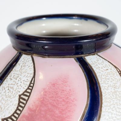  Amphora Ceramics Art Deco Czech Ceramic Vase in Spiralling Hues of Rose Quartz and Sapphire