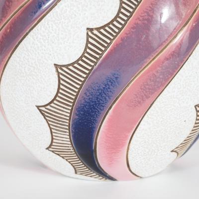  Amphora Ceramics Art Deco Czech Ceramic Vase in Spiralling Hues of Rose Quartz and Sapphire