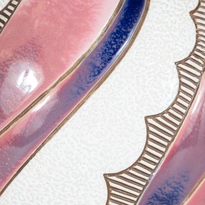  Amphora Ceramics Art Deco Czech Ceramic Vase in Spiralling Hues of Rose Quartz and Sapphire