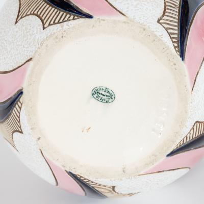  Amphora Ceramics Art Deco Czech Ceramic Vase in Spiralling Hues of Rose Quartz and Sapphire