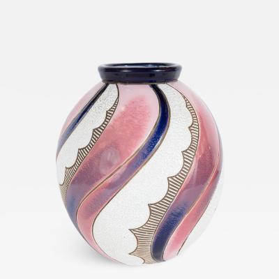  Amphora Ceramics Art Deco Czech Ceramic Vase in Spiralling Hues of Rose Quartz and Sapphire