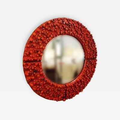  Amphora Round Modernist Glazed Tile Framed Wall Mirror by Amphora Circa 1965