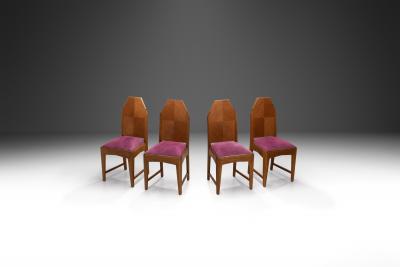  Amsterdam School Set of Four Amsterdamse School Oak Dining Chairs The Netherlands 1920s