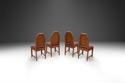  Amsterdam School Set of Four Amsterdamse School Oak Dining Chairs The Netherlands 1920s