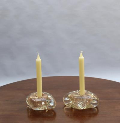  Andre Thuret Two Handblown Glass Candlestick Holders by Andre Thuret sold as a pair 