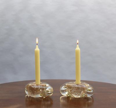  Andre Thuret Two Handblown Glass Candlestick Holders by Andre Thuret sold as a pair 