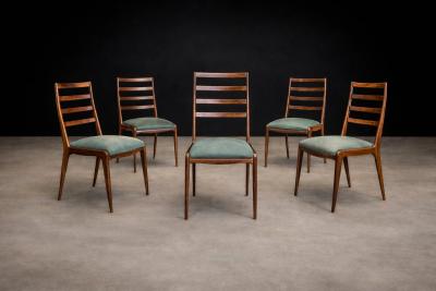  Angelini Set of Six Dining Chairs in Caviuna Hardwood and Suede by Angelini Brazil