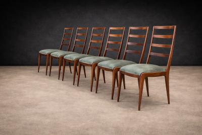  Angelini Set of Six Dining Chairs in Caviuna Hardwood and Suede by Angelini Brazil