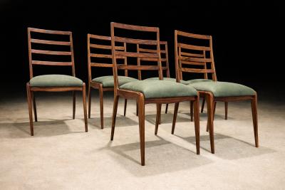  Angelini Set of Six Dining Chairs in Caviuna Hardwood and Suede by Angelini Brazil