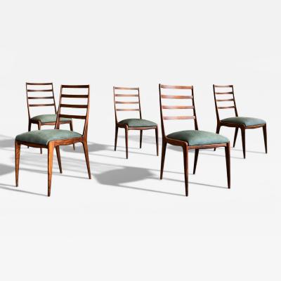  Angelini Set of Six Dining Chairs in Caviuna Hardwood and Suede by Angelini Brazil