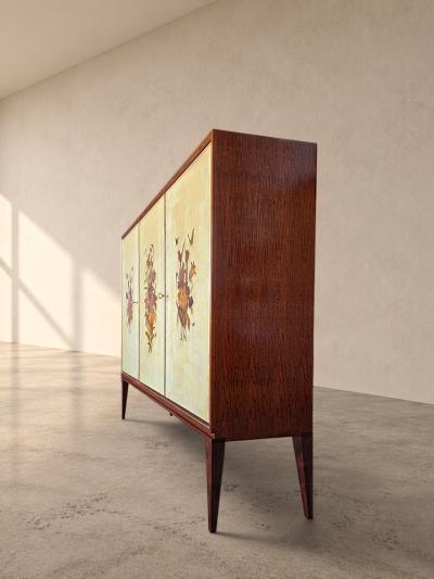  Anzani Italian Parchment Sideboard or Bar Cabinet with Floral Inlays Anzani 1950s