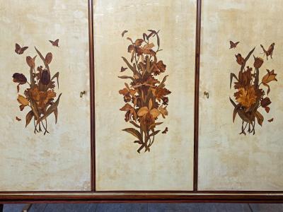  Anzani Italian Parchment Sideboard or Bar Cabinet with Floral Inlays Anzani 1950s