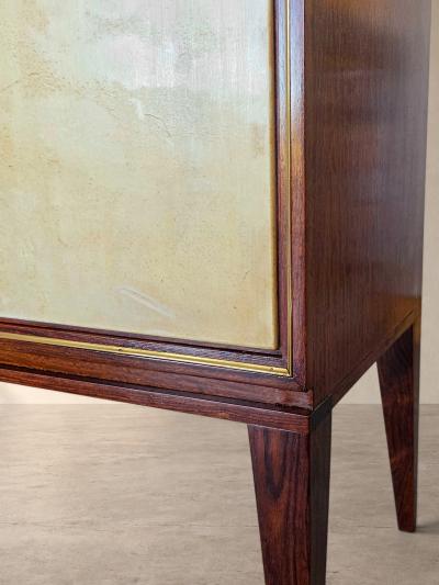  Anzani Italian Parchment Sideboard or Bar Cabinet with Floral Inlays Anzani 1950s
