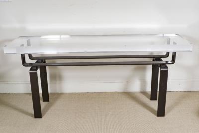  Appel Modern LUCITE AND STATUARY BRONZE CUSTOM DESIGNED CONSOLE TABLE