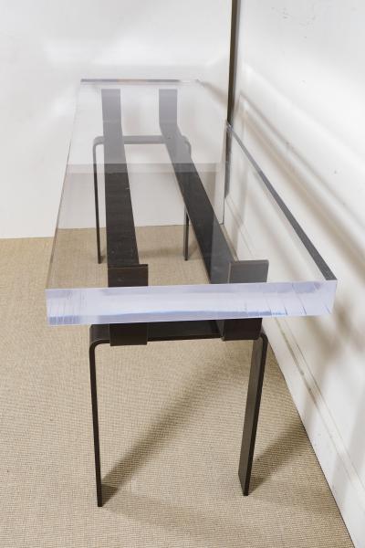  Appel Modern LUCITE AND STATUARY BRONZE CUSTOM DESIGNED CONSOLE TABLE