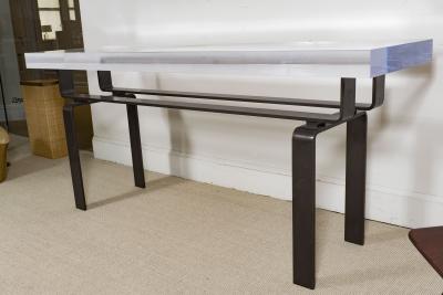  Appel Modern LUCITE AND STATUARY BRONZE CUSTOM DESIGNED CONSOLE TABLE