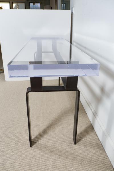  Appel Modern LUCITE AND STATUARY BRONZE CUSTOM DESIGNED CONSOLE TABLE