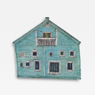  Arabia A Rut Bryk Karjalainen Talo Karelian House Blue Ceramic Wall Plaque 1950s