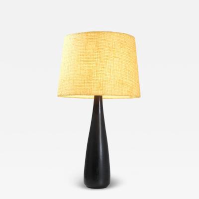 Arabia Mid Century Modern Ceramic Table Lamp in Black With Yellow Shade Arabia 1950s