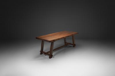  Aranjou Brutalist Solid Elm Dining Table by Aranjou France Mid 20th Century