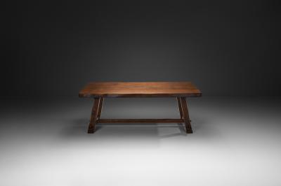  Aranjou Brutalist Solid Elm Dining Table by Aranjou France Mid 20th Century