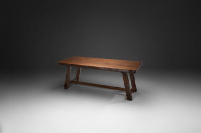  Aranjou Brutalist Solid Elm Dining Table by Aranjou France Mid 20th Century