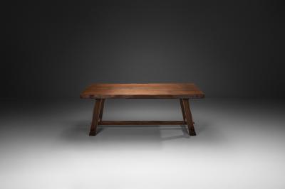  Aranjou Brutalist Solid Elm Dining Table by Aranjou France Mid 20th Century