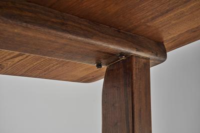  Aranjou Brutalist Solid Elm Dining Table by Aranjou France Mid 20th Century