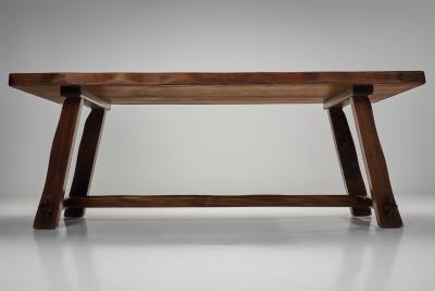  Aranjou Brutalist Solid Elm Dining Table by Aranjou France Mid 20th Century