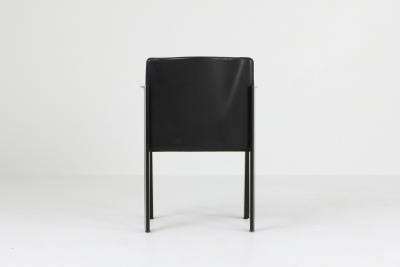  Arco Black Oak and Leather Arco Dining Chairs 1980s