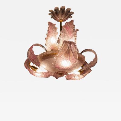  Aristi Barovier Art Deco Pink Ninfea Murano Glass Chandelier by Barovier Italy 1940