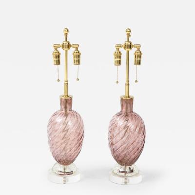  Aristi Barovier Pair of Mid Century Amethyst Colored Murano Glass Lamps by Barovier 