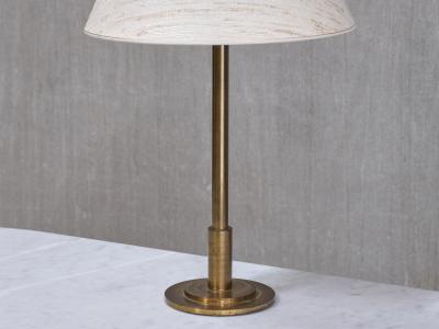  Armani Casa Danish Modern Patinated Brass Table Lamp with Tussah Silk Shade 1950s