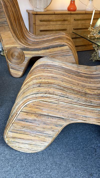  Arpex Pair of Rattan Slipper Chairs Italy 1980s