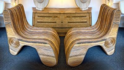  Arpex Pair of Rattan Slipper Chairs Italy 1980s