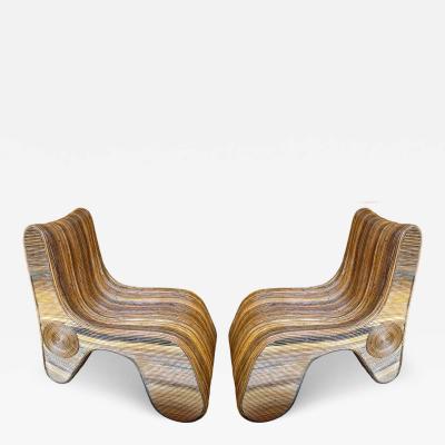  Arpex Pair of Rattan Slipper Chairs Italy 1980s