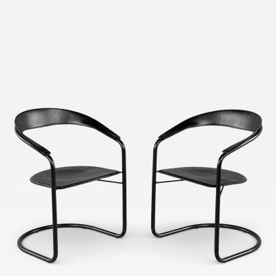  Arrben Italy Pair of Post Modern Arrben Italy Canasta Arm Chairs in Leather