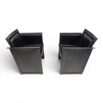  Arrben Italy Set of 2 Arrben Solaria Black Leather Chairs by Tito Agnoli 1970