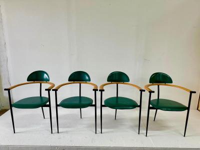  Arrben Italy Set of Four Green Stitched Leather Stiletto Chairs by Arrben ITALY