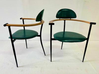 Arrben Italy Set of Four Green Stitched Leather Stiletto Chairs by Arrben ITALY